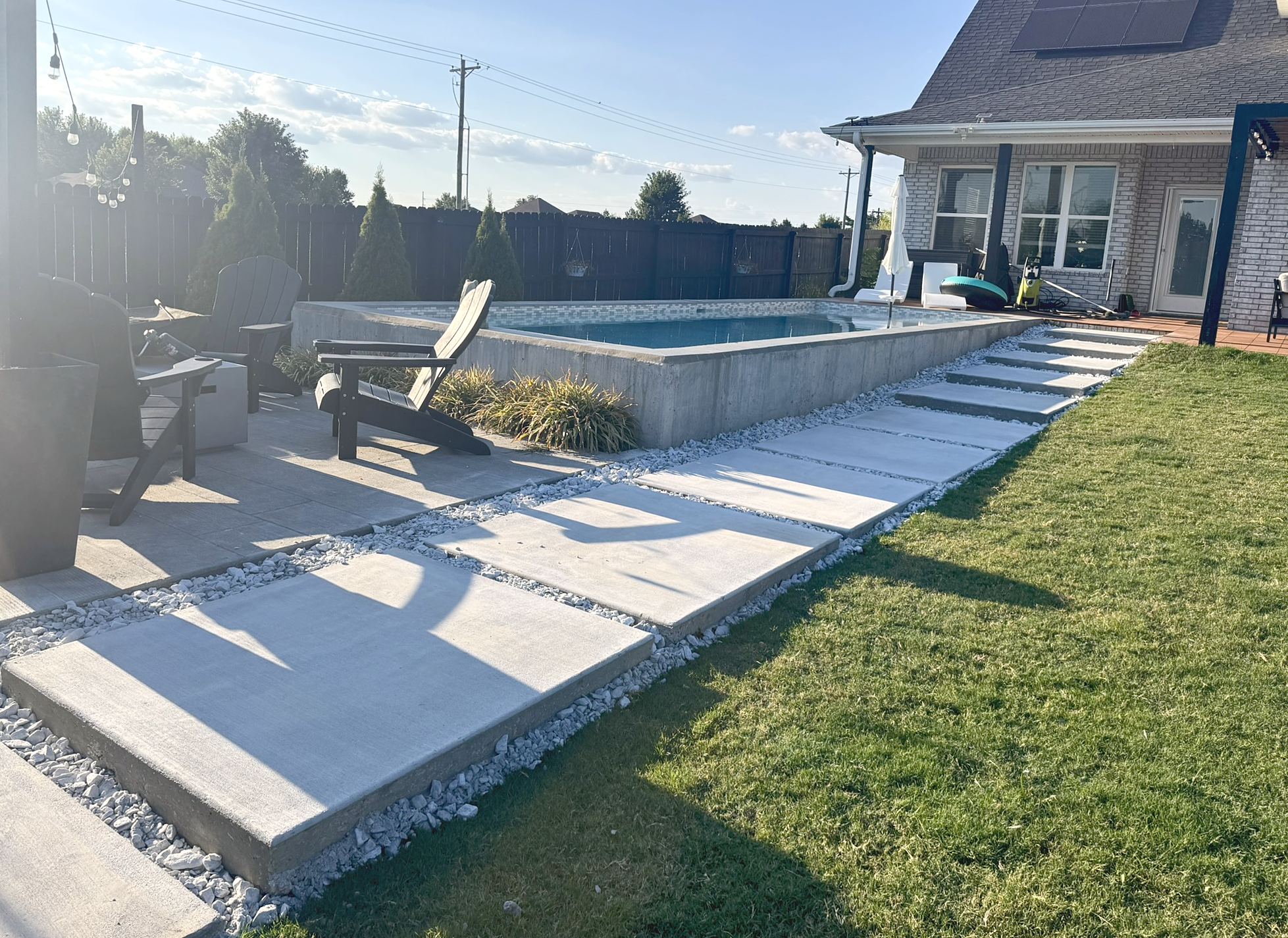 Patio, pool and stepping stones
