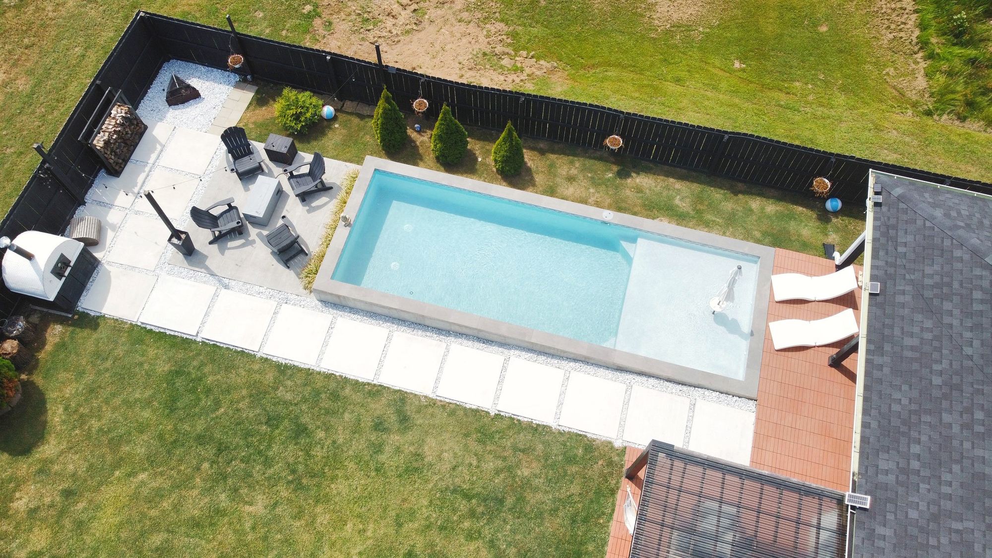 The pool and patio from above